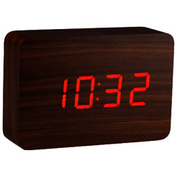 Click Clock The Brick LED Alarm Clock, Walnut Red